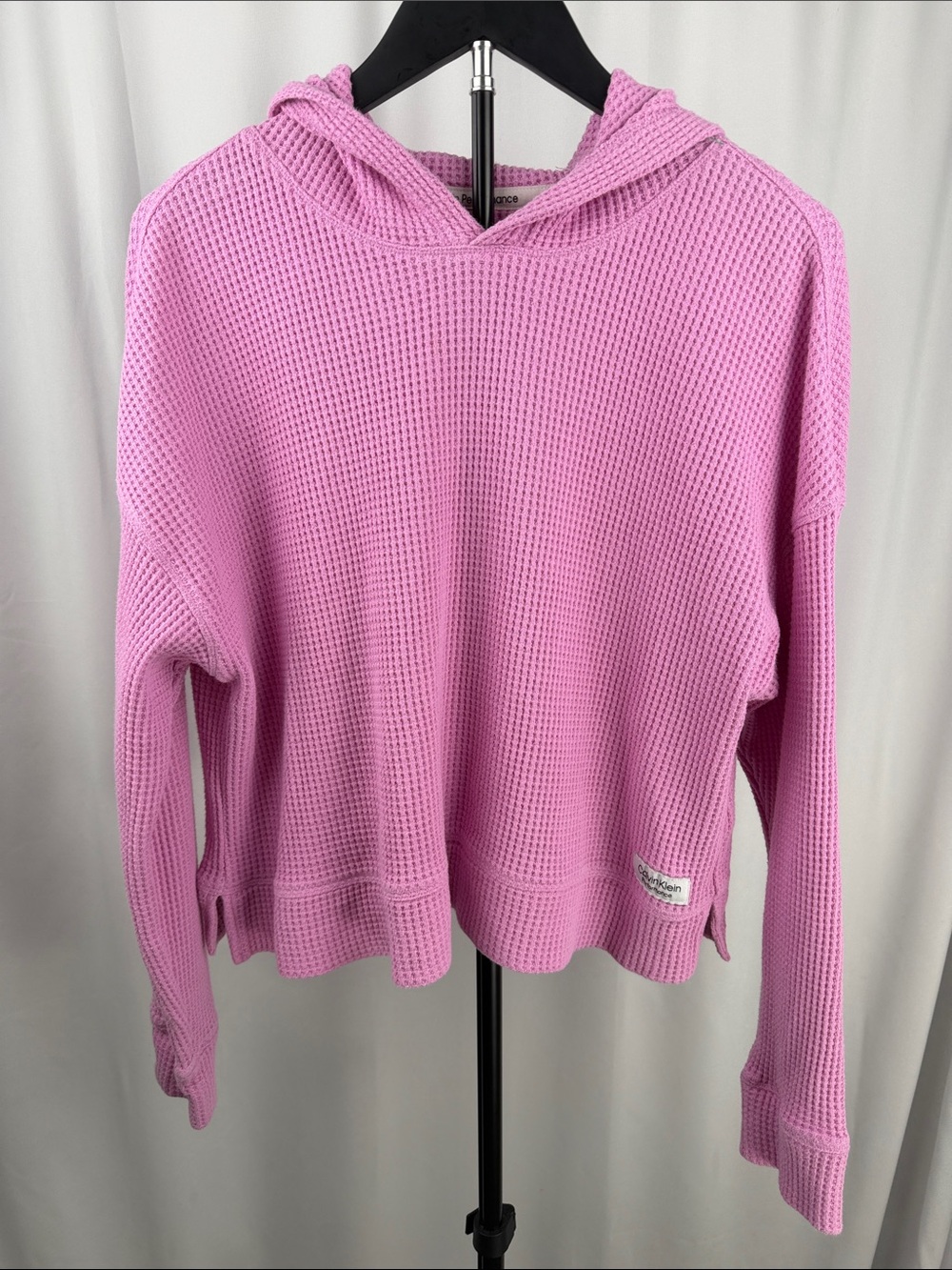 Calvin Klein Performance Pink Waffle Knit Hooded Sweater Top – Size XL